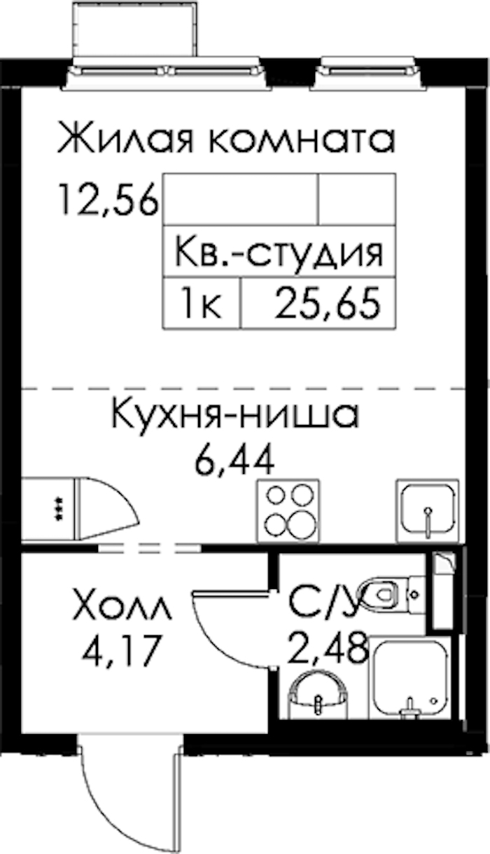 Квартира студия 25.65 м², 5/15 эт., ЖК «Янинский лес»